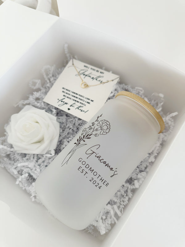 Godmother proposal box with frosted cup