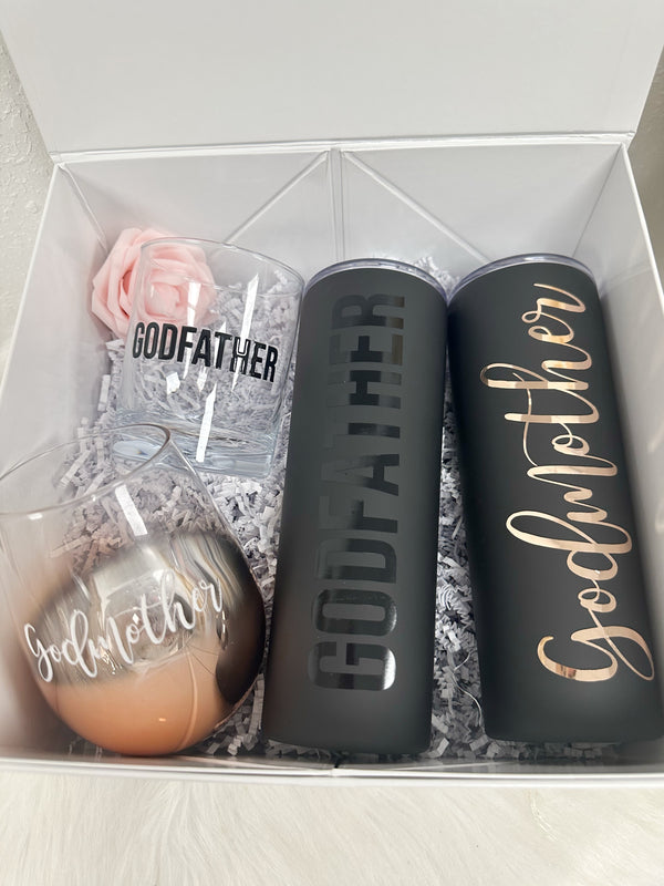 Luxury godparents proposal gift- will you be my godparents- baby announcement idea- fairy godmother tumbler- aunt gift- godfather proposal box