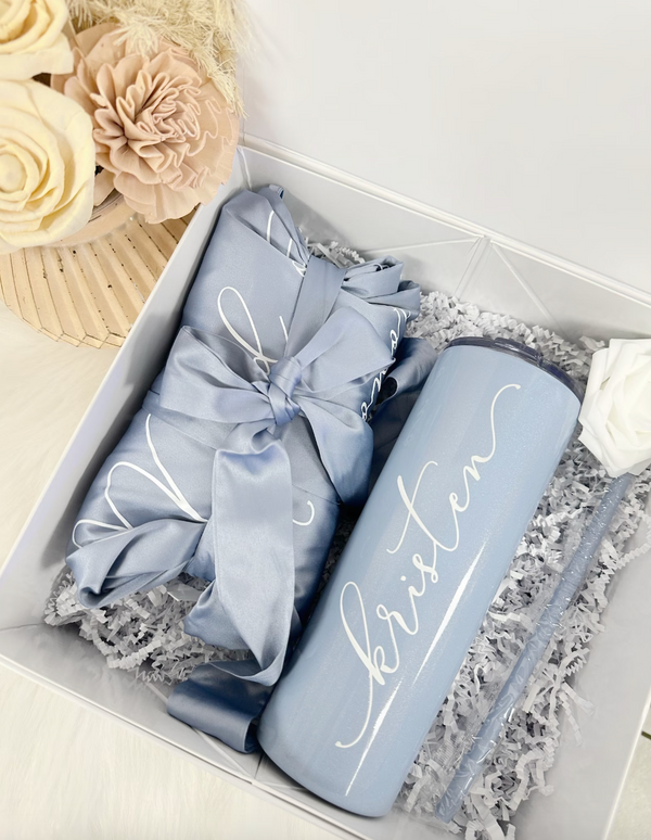 Bridesmaid proposal gift box- personalized bridesmaid tumbler- bridesmaid satin lace robe - bridal party robes - will you be my maid of honor