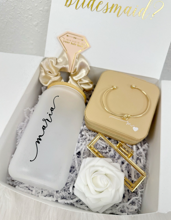 Bridesmaid proposal gift box idea- frosted ice coffee beer can glass travel jewelry box personalized gift boxes maid of honor proposal idea
