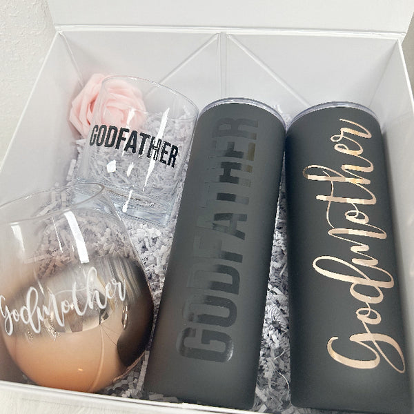 Luxury godparents proposal gift- will you be my godparents- baby announcement idea- fairy godmother tumbler- aunt gift- godfather proposal box