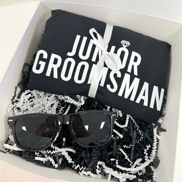 Junior groomsman proposal set- will you be my jr groomsman - junior groomsman shirt sunglasses - gift idea- groomsmen proposal gifts