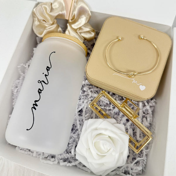 Bridesmaid proposal gift box idea- frosted ice coffee beer can glass travel jewelry box personalized gift boxes maid of honor proposal idea