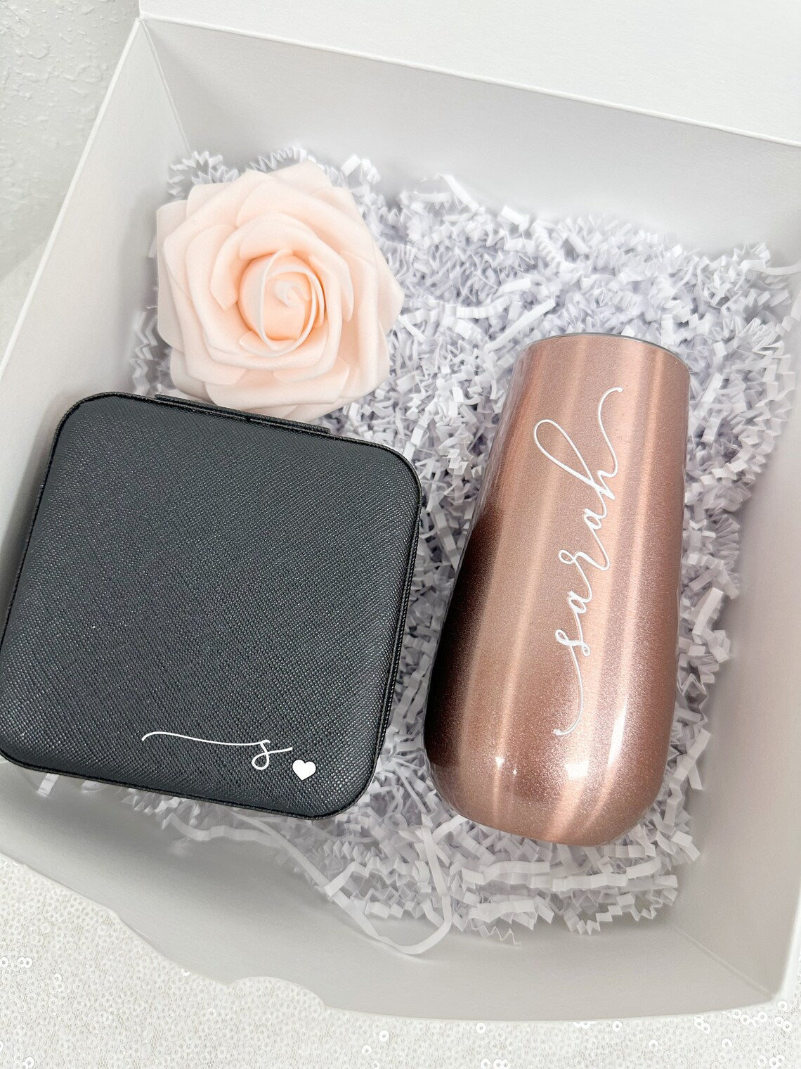 Bridesmaid proposal gift box set- bridesmaid champagne flute tumbler- maid of honor proposal- personalized travel jewelry box case initial