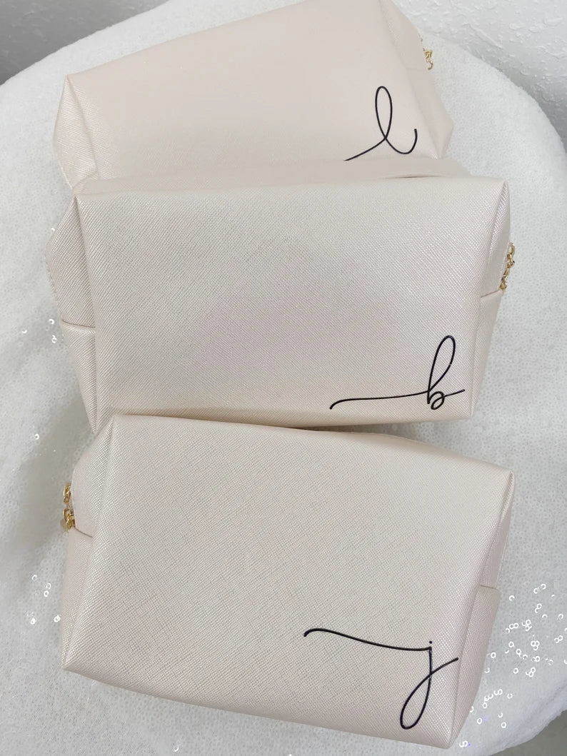 Bridesmaid leather makeup bag- personalized make up bag- bridesmaid pouch-hangover kit- gift for bridesmaid proposal box- bridal party bags