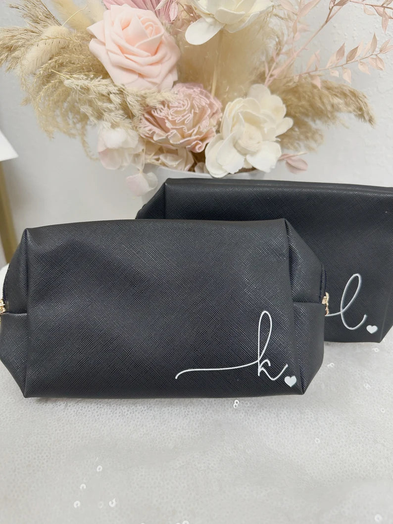 Bridesmaid leather makeup bag- personalized make up bag- bridesmaid pouch-hangover kit- gift for bridesmaid proposal box- bridal party bags