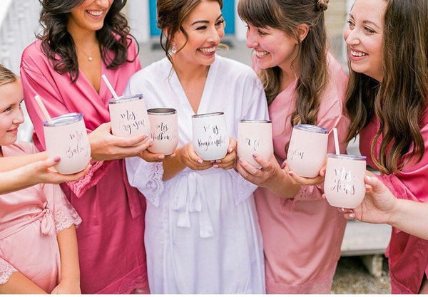 Blush pink Bridesmaid wine tumbler- bachelorette stainless steel tumbler- bridesmaid proposal gift box cup- personalized gift for bridesmaid