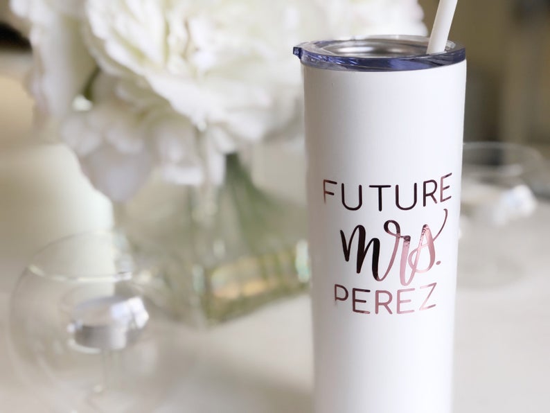 Personalized future mrs stainless steel tumbler- future mrs engagement gift- gift for bride to be- bride tumbler with straw- future mrs gift