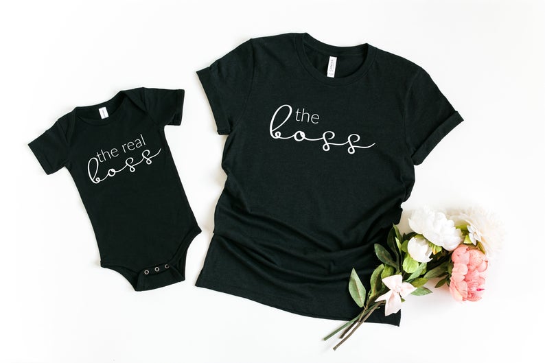 The boss the real boss mommy and me shirt set- matching family shirts- mothers day shirts- mama shirts- girl boss shirt- wife mom boss shirt