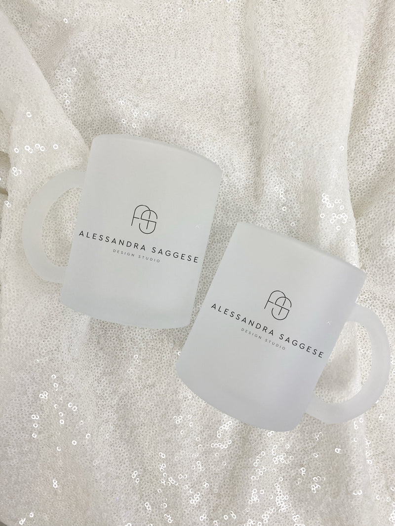 Custom company logo promotional mug- frosted glass clear mug with logo create your own mug- logo mugs- custom bridesmaid bridal party mug