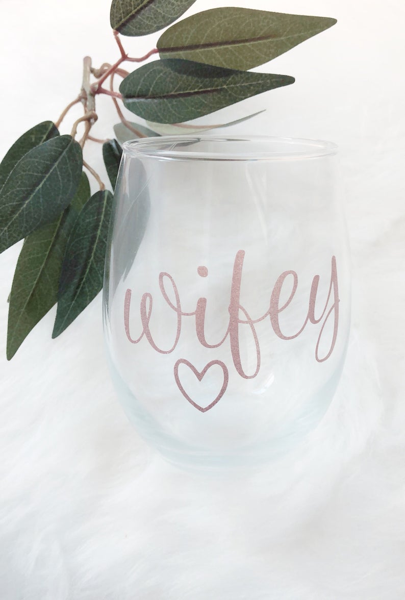 Wifey wine glass- rose gold bride wifey wine glass- bride wine tumbler - mrs wine glass- personalized bride wine glass- wifey for lifey wine