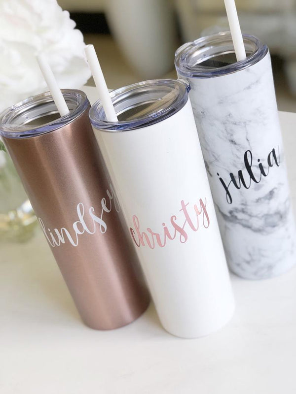 Bridesmaid tumblers with straws- bridesmaid proposal gift idea - bachelorette tumbler cup- maid of honor proposal box bridal party gifts