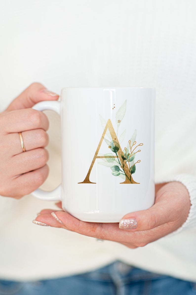 Initial mug - personalized name mug with golden initial- bridesmaid proposal mug- bridal party mug gift for best friend- gift for her idea