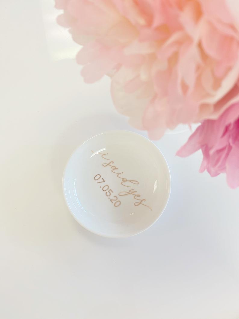 I said yes ring dish- mrs ring dish- bride trinket dish tray jewelry holder- miss to Mrs- engagement gift for bride to be- personalized gift