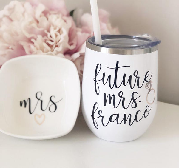 Future mrs mug gift set- bride gift set - bride tumbler bride ring dish- bridal gift set- engagement gift set idea- personalized bride gift