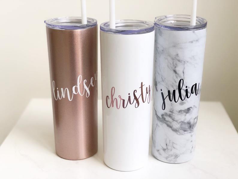 Bridesmaid tumblers with straws- bridesmaid proposal gift idea - bachelorette tumbler cup- maid of honor proposal box bridal party gifts