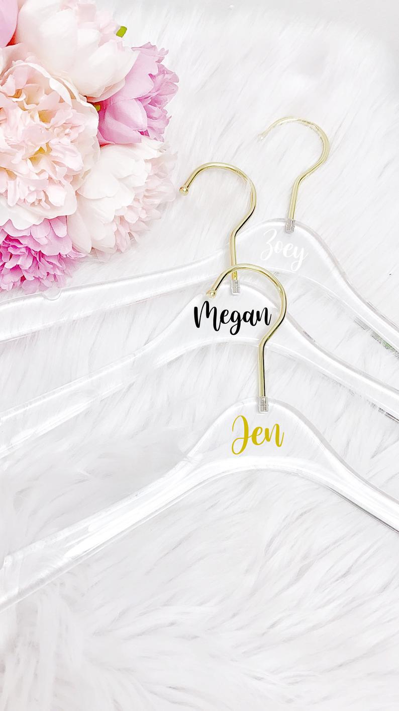 Bridesmaid clear hangers - personalized bride hanger- custom hanger gift for bridal party- bridesmaid gift ideas- hangers with names