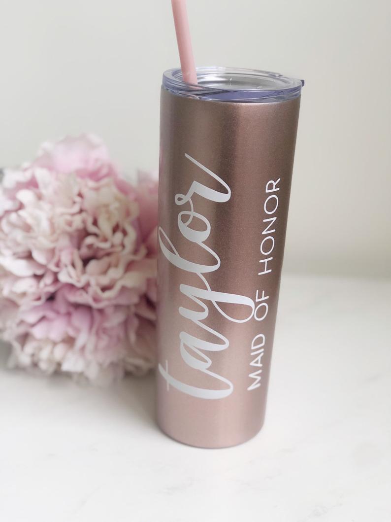 Stainless steel tumbler water bottle - maid of honor proposal box- bridesmaid water bottle proposal box gift - bachelorette party tumbler