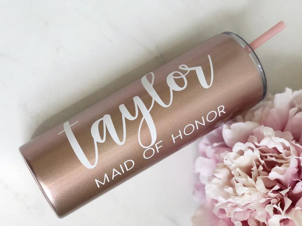 Stainless steel tumbler water bottle - maid of honor proposal box- bridesmaid water bottle proposal box gift - bachelorette party tumbler