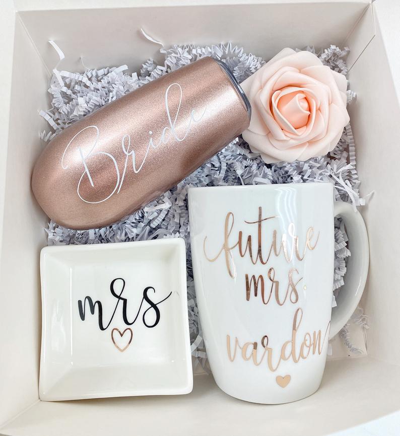 Future mrs mug- personalized bride gift box set - bride engagement gift box- champagne flute bride to be- future mrs ring dish- engaged idea