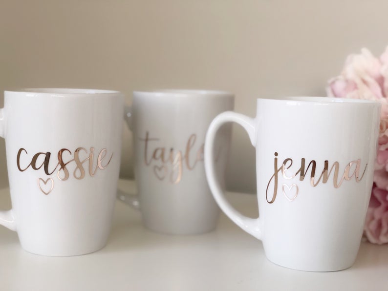 Rose gold bridesmaid coffee mugs- bridesmaid cups- personalized bridesmaid mug gifts- bridal party mugs- custom mug- bridesmaid personalized