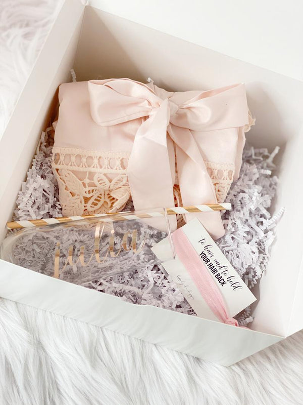 Bridesmaid proposal gift box- personalized bridesmaid champagne flutes- bridesmaid silk robe - bridal party robes - will you be my box
