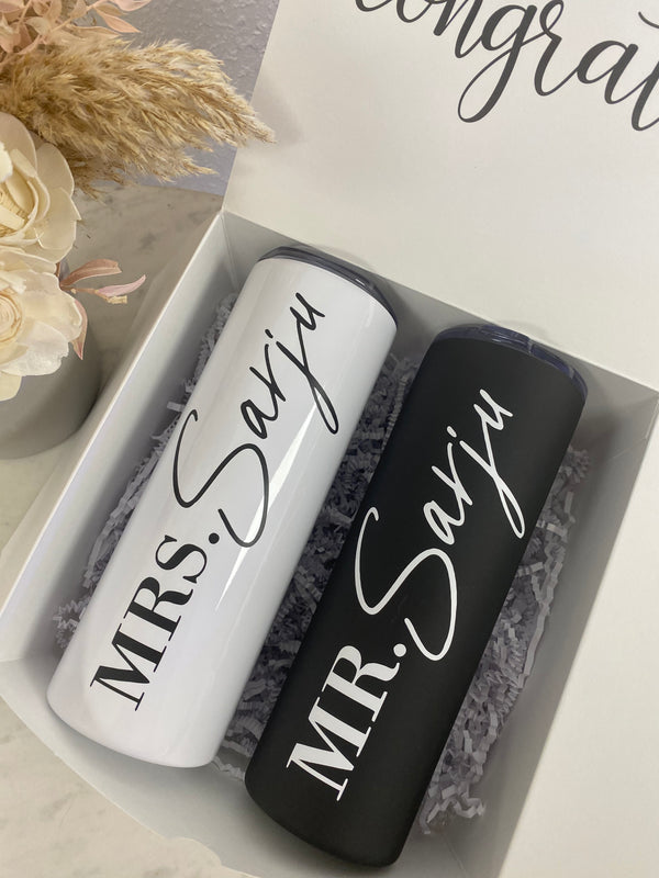 Bride groom lucky mr future mrs tumblers Couples gift set- mr and mrs engagement gift box set- his and hers wifey and hubby honeymoon