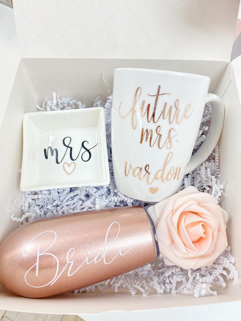 Future mrs mug- personalized bride gift box set - bride engagement gift box- champagne flute bride to be- future mrs ring dish- engaged idea