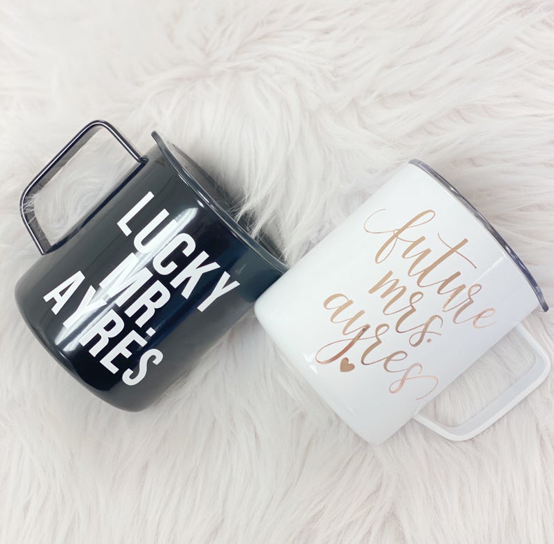 Future mrs lucky mr travel coffee mug tumblers- gifts for engagement gifts for couple- bride and groom tumblers- mr and mrs gift idea