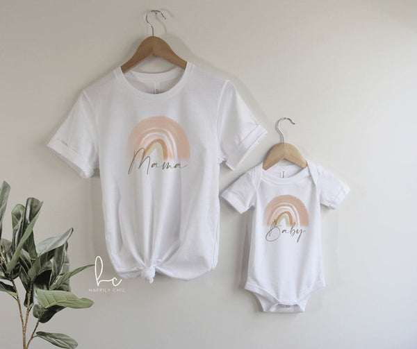 Mama baby rainbow shirt and bodysuit set- mommy and me gift- new mama baby shower shirt- gift for new parents- rainbow baby gift- mom to be