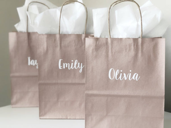 Rose gold gift bags- personalized gift bags- bridesmaid gift bag- wedding party favor gift bag- medium rose gold bridesmaid tote bags-