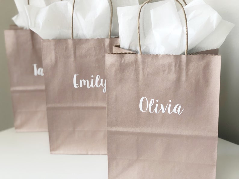 Rose gold gift bags- personalized gift bags- bridesmaid gift bag- wedding party favor gift bag- medium rose gold bridesmaid tote bags-