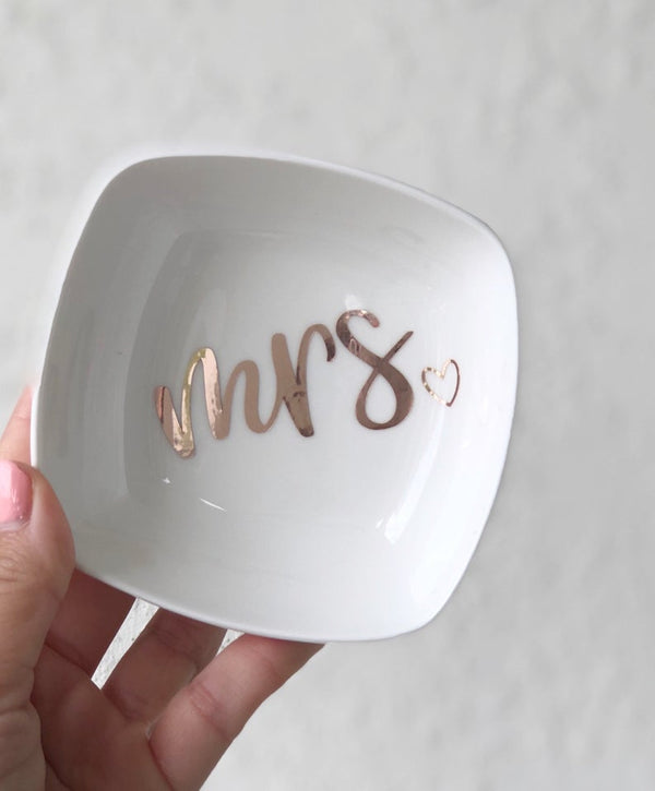 Mrs ring dish- rose gold mrs ring dish- bride ring holder gift - jewelry holder dish- mrs gifts- future mrs gift ring dish - bride to be