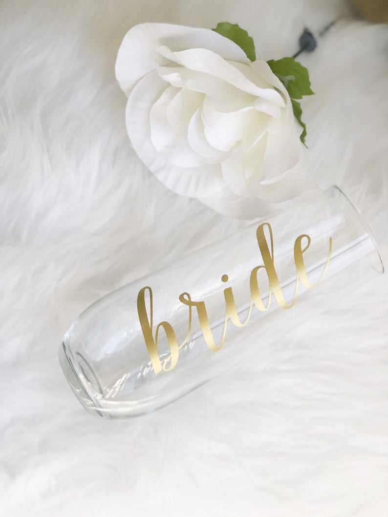 Personalized gold champagne glass- bridesmaid champagne flutes- wedding champagne flutes- bridesmaid proposal box gift idea- bridal party
