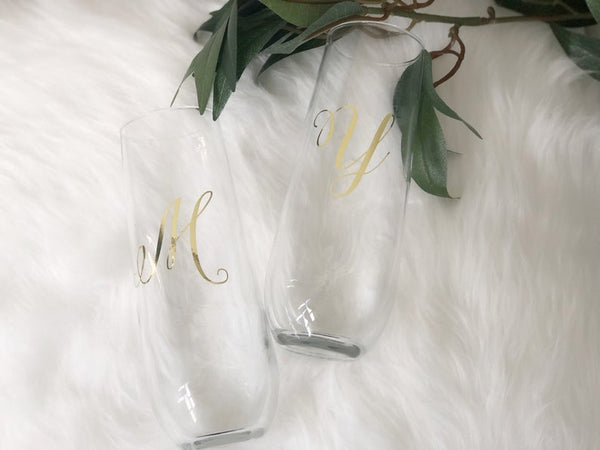 Gold initial champagne flute- personalized champagne flutes - bridesmaid champagne flute- monogrammed flutes- bridesmaid proposal box flutes