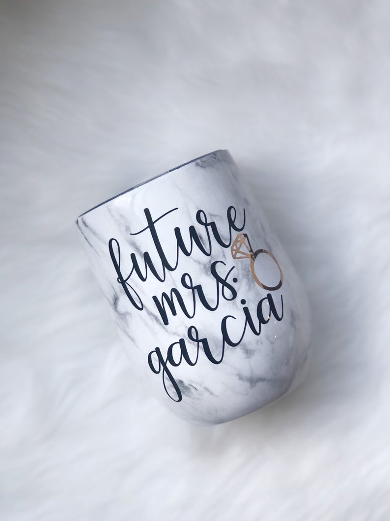Personalized future mrs marble wine tumbler- stainless steel wine tumbler for bride - engagement gift box set- bride gift box set tumbler