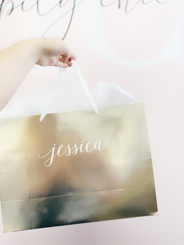 rose gold gift bags- extra large gift bag- bridal party gifts- bridesmaid proposal bags- personalized name gift bag- gift boxes- XL bag-