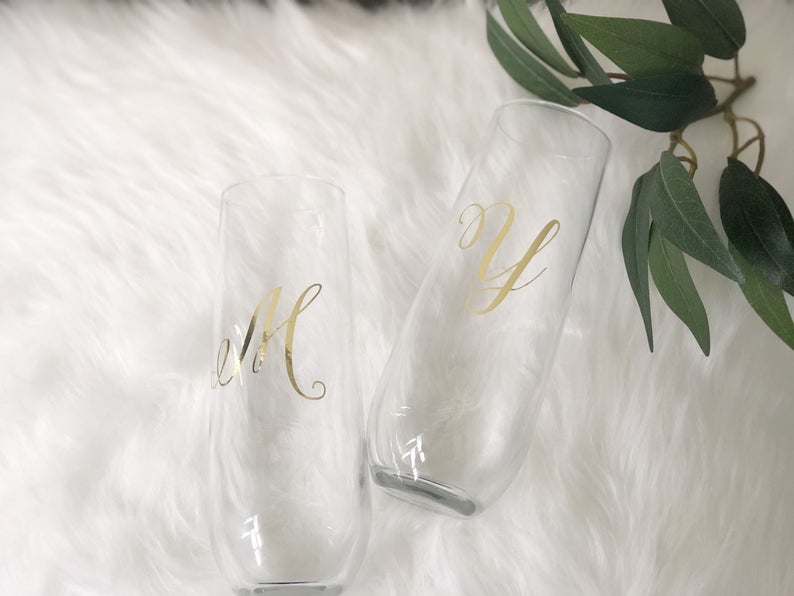 Gold initial champagne flute- personalized champagne flutes - bridesmaid champagne flute- monogrammed flutes- bridesmaid proposal box flutes
