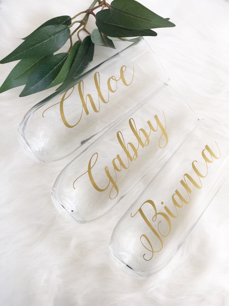 Personalized champagne flutes- gold bridesmaid champagne glasses - bridal party flutes- bridesmaid proposal champagne - toasting flutes-