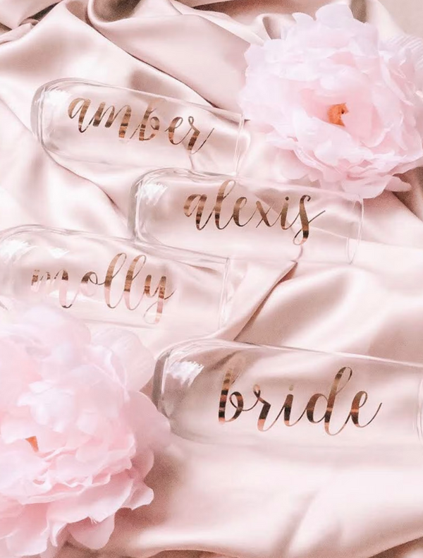 Bride bridesmaid champagne flute- personalized champagne glass- rose gold flute- bridesmaid proposal gift idea stemless champagne glas