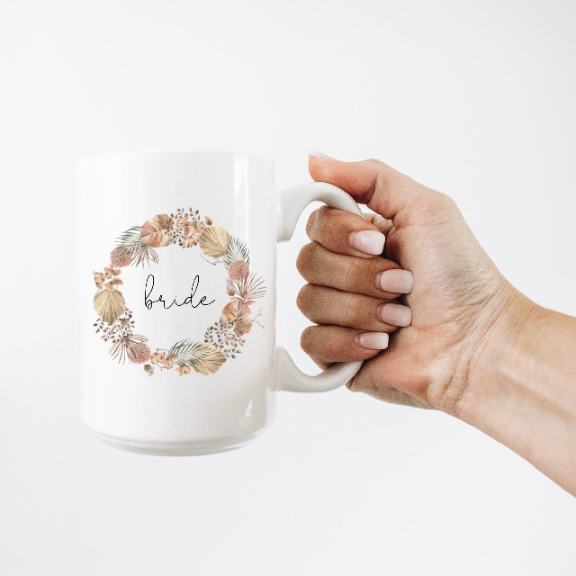 Boho wreath bride mug- personalized mrs mug - future mrs mug - gift for bride to be- engagement gift idea- wifey wedding day gift mug