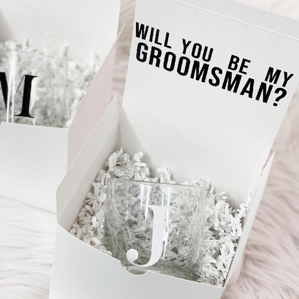 Groomsman whiskey glass set- groomsmen proposal- best man proposal- personalized initial whiskey glass- groomsmen gift ideas - will you be m