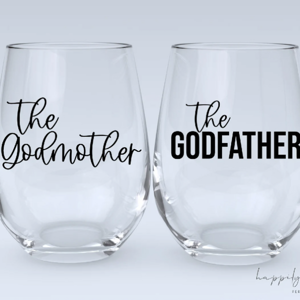 Will you be my godmother gift- godparents proposal gift baby announcement idea- fairy godmother wine glass- aunt gift- godfather proposal