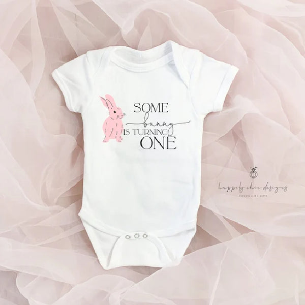 Some bunny is one baby body suit for first birthday party shirt- birthday girl birthday boy some bunny- easter theme birthday April baby