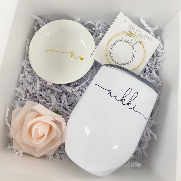 Bridesmaid proposal gift box set- bridesmaid personalized wine tumbler- maid of honor proposal- personalized bridesmaid tie knot bracelet