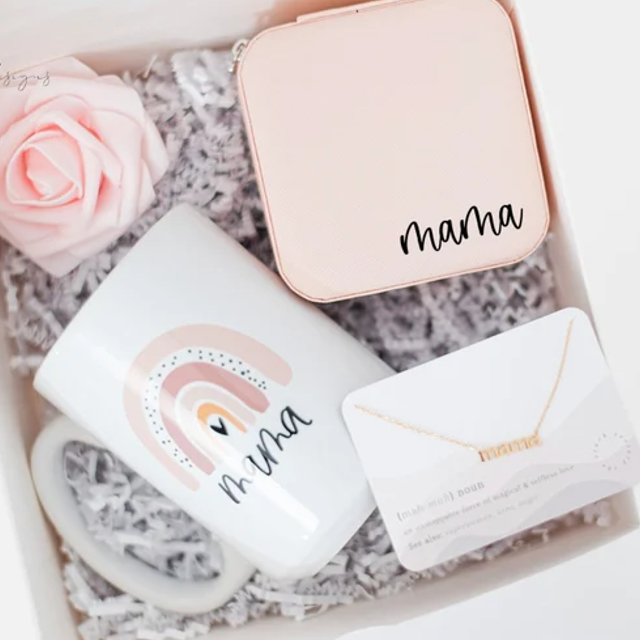 Rainbow mama mug Mommy necklace gift box set- new mom mothers day gift idea- baby shower gift idea- gift for mom jewelry box mommy to be
