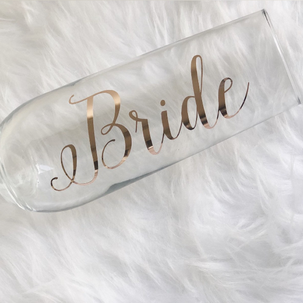 Personalized champagne flutes- stemless champagne flute- bridesmaid champagne glasses- bride engagement gift- gold flutes- bridesmaid propos