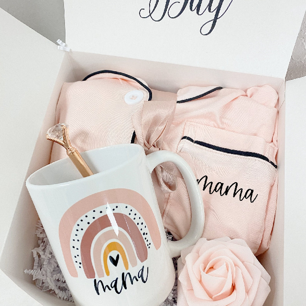 Rainbow mama mug Mommy pajama gift box set- new mom mothers day gift idea- baby shower gift idea- baby announcement pregnancy idea for mom