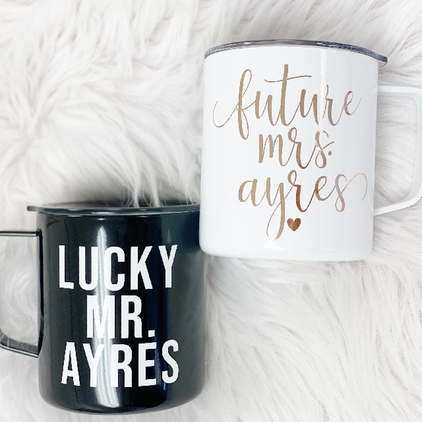 Future mrs lucky mr travel coffee mug tumblers- gifts for engagement gifts for couple- bride and groom tumblers- mr and mrs gift idea