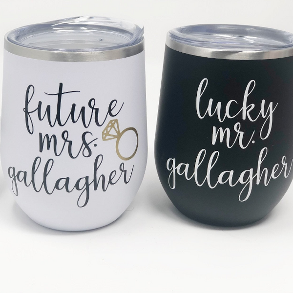 Future mrs lucky mr wine tumblers- gifts for engagement gifts for couple- bride and groom tumblers- mr and mrs engaged gift set- wifey hubby